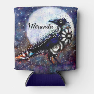 Whimsical Raven Moon Schwarz-weiß Blue Dosenkühler