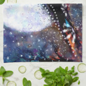 Whimsical Raven Moon Schwarz-weiß Blue Geschirrtuch (Gefaltet)