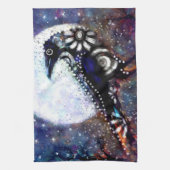 Whimsical Raven Moon Schwarz-weiß Blue Geschirrtuch (Vertikal)