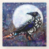Whimsical Raven Moon Schwarz-weiß Blue Glasuntersetzer (Vorderseite)