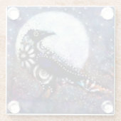 Whimsical Raven Moon Schwarz-weiß Blue Glasuntersetzer (Rückseite)