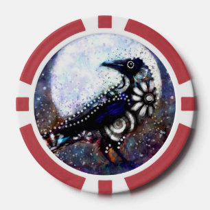 Whimsical Raven Moon Schwarz-weiß Blue Pokerchips