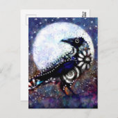 Whimsical Raven Moon Schwarz-weiß Blue Postkarte (Vorne/Hinten)
