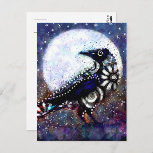 Whimsical Raven Moon Schwarz-weiß Blue Postkarte (Vorne/Hinten)
