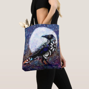 Whimsical Raven Moon Schwarz-weiß Blue Tasche