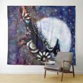 Whimsical Raven Moon Schwarz-weiß Blue Wandteppich (Beispiel (Horizontal))
