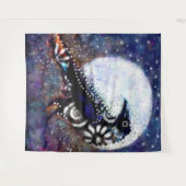 Whimsical Raven Moon Schwarz-weiß Blue Wandteppich (Vorderseite (Horizontal))
