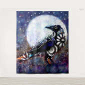 Whimsical Raven Moon Schwarz-weiß Blue Wandteppich (Vorderseite)