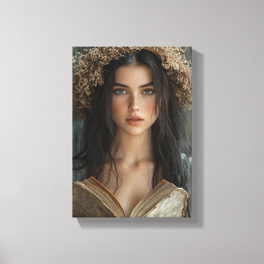 Whimsical Reader mit Blumenkronen Leinwanddruck (Vorderseite)