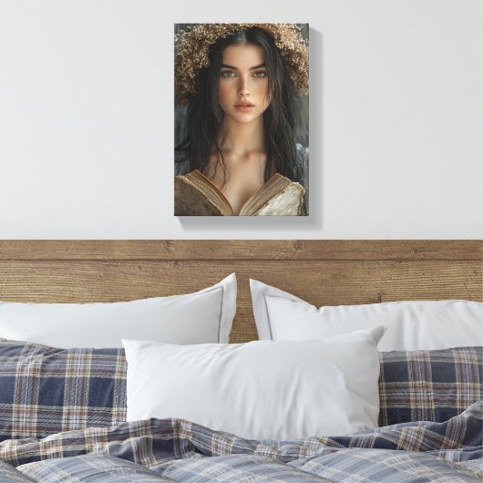 Whimsical Reader mit Blumenkronen Leinwanddruck (Insitu (Schlafzimmer))