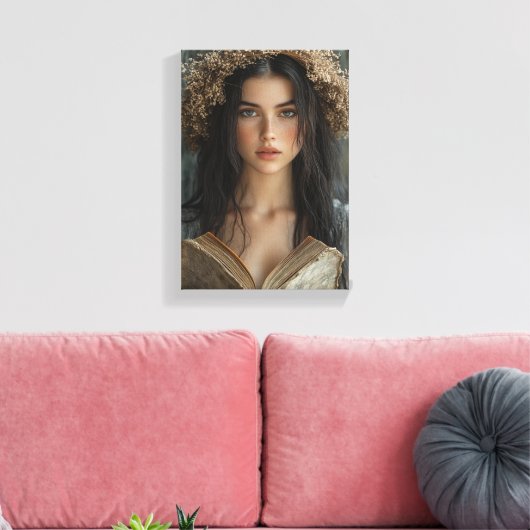 Whimsical Reader mit Blumenkronen Leinwanddruck (Insitu (Wohnzimmer))