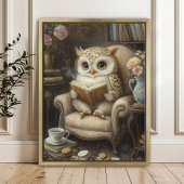 Whimsical Reading Owl Book Lover Art Print Poster