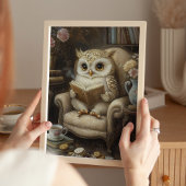 Whimsical Reading Owl Book Lover Art Print Poster
