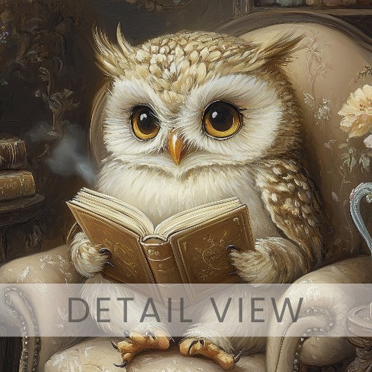Whimsical Reading Owl Book Lover Art Print Poster