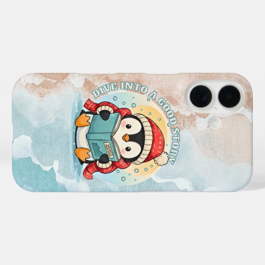 Whimsical Reading Penguin Bookish iPhone Case (Rückseite (Horizontal))