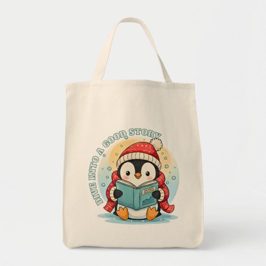 Whimsical Reading Penguin Eco Friendly Grocery  Tragetasche (Vorne)
