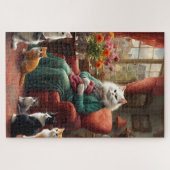 Whimsical realistic Mama Cat & Kittens Puzzle (Horizontal)