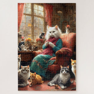 Whimsical realistic Mama Cat & Kittens Puzzle