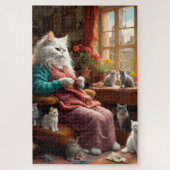 Whimsical realistic Mama Cat & Kittens Puzzle (Vertikal)