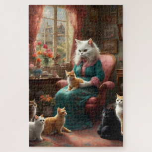 Whimsical realistic Mama Cat & Kittens Puzzle