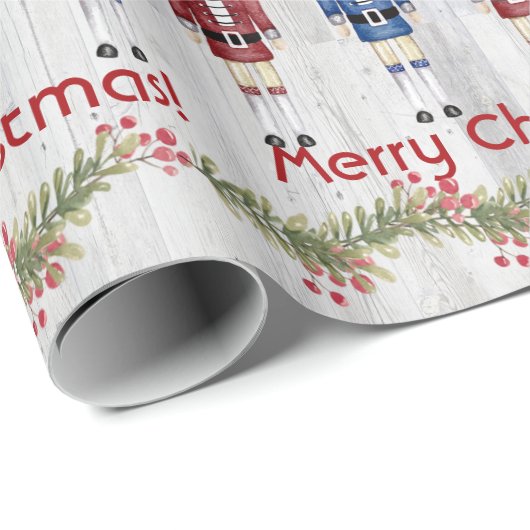 Whimsical Red and Blue Nutcrackers Geschenkpapier (Rolleneckpunkt)
