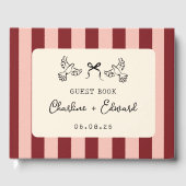 Whimsical Red and Blush Pink Striped Wedding Gästebuch (Vorderseite)