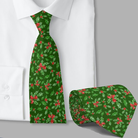Whimsical Red and Green Holly Pattern Weihnachten Krawatte