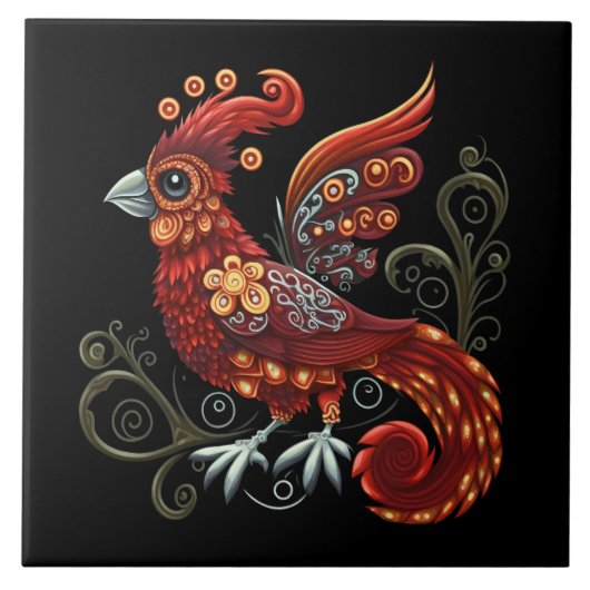 Whimsical Red Bird Fliese (Vorderseite)