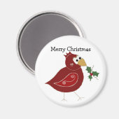 Whimsical Red Bird with Sprig of Holly Magnet (Vorderseite/Rückseite)