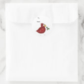 Whimsical Red Bird with Sprig of Holly Runder Aufkleber (Tasche)