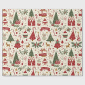 Whimsical Red Birthday Christmas Geschenkpapier (Flach)