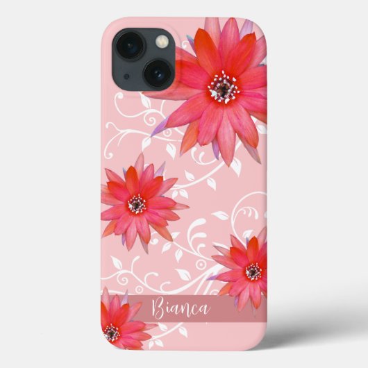 Whimsical Red Blume Wirble Blätter Name Pink hinzu Case-Mate iPhone Hülle (Rückseite)