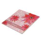 Whimsical Red Blume Wirble Blätter Name Pink hinzu Fliese (Seite)
