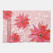Whimsical Red Blume Wirble Blätter Name Pink hinzu Geschirrtuch (Horizontal)