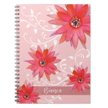 Whimsical Red Blume Wirble Blätter Name Pink hinzu