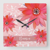 Whimsical Red Blume Wirble Blätter Name Pink hinzu
