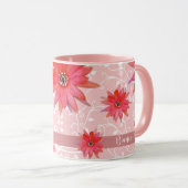 Whimsical Red Blume Wirble Blätter Name Pink hinzu Tasse (VorderseiteRechts)