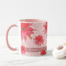 Whimsical Red Blume Wirble Blätter Name Pink hinzu