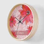 Whimsical Red Blume Wirble Blätter Name Pink hinzu Uhr (Winkel)
