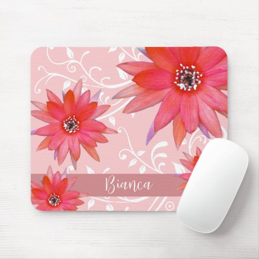 Whimsical Red Blume Wirble Blätter Rosa Mousepad (Mit Mouse)