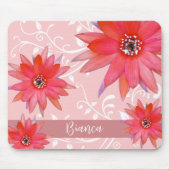 Whimsical Red Blume Wirble Blätter Rosa Mousepad (Vorne)