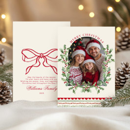 Whimsical Red Bow Family Photo Classic Feiertagskarte