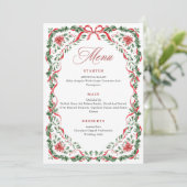 Whimsical Red Bow Printable Christmas Menu Card Einladung (Stehend Vorderseite)