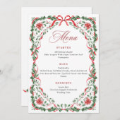 Whimsical Red Bow Printable Christmas Menu Card Einladung (Vorne/Hinten)