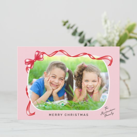 Whimsical Red Bow Ribbon 3 Fotos Weihnachten (Stehend Vorderseite)