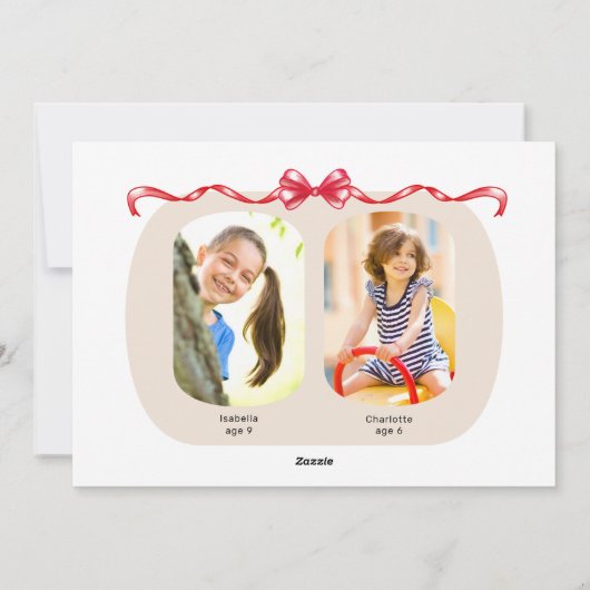 Whimsical Red Bow Ribbon 3 Fotos Weihnachten (Rückseite)