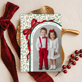 Whimsical Red Bow Ribbon Christmas Holiday Photo Feiertagskarte