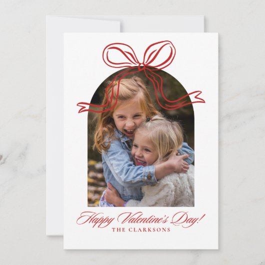 Whimsical Red Bow Valentine’s Day Photo Card Einladung (Vorderseite)