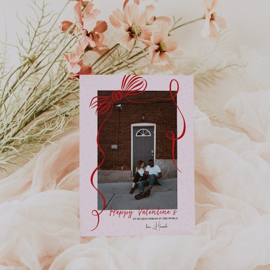 Whimsical Red Bow Valentine’s Photo Card Karte
