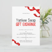 Whimsical Red Bow Yankee Swap Geschenktausch Einladung (Stehend Vorderseite)